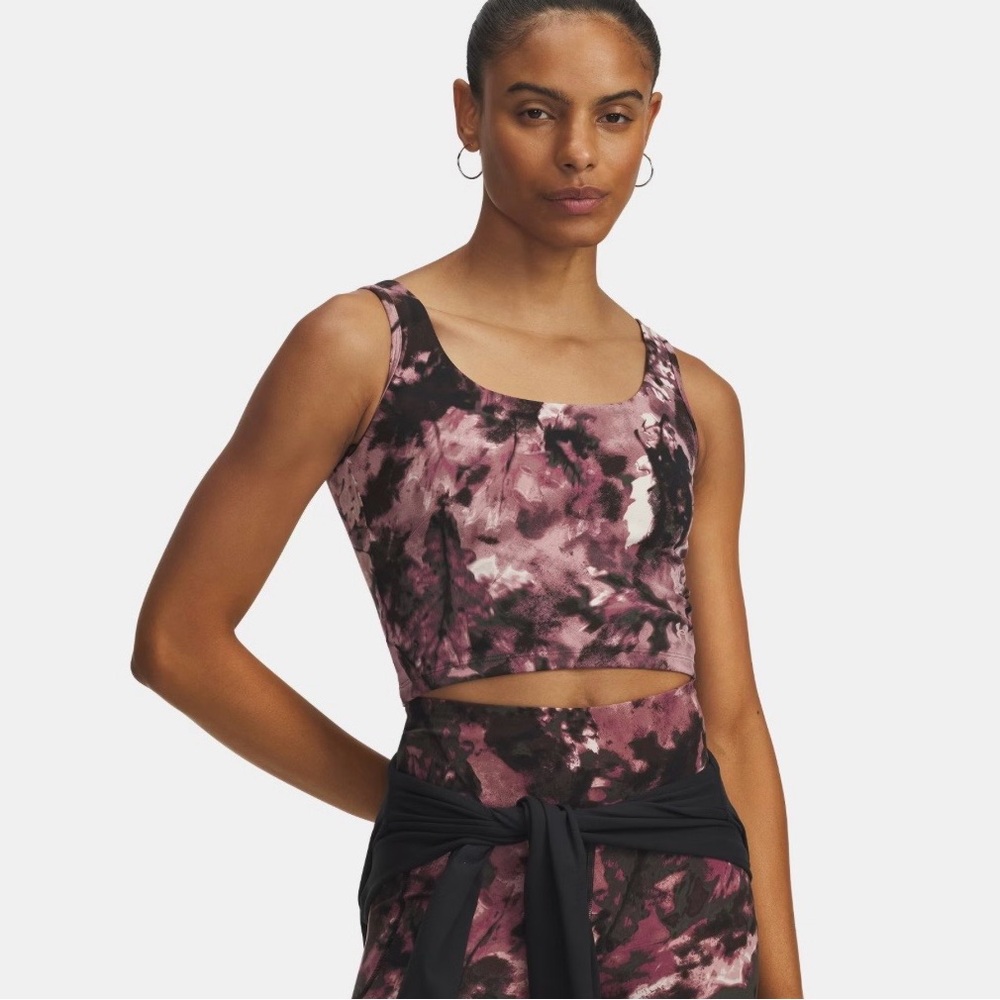 Under Armour workout Fitted Crop Tank Top in Dusty Rose and Black L  Womens NWT